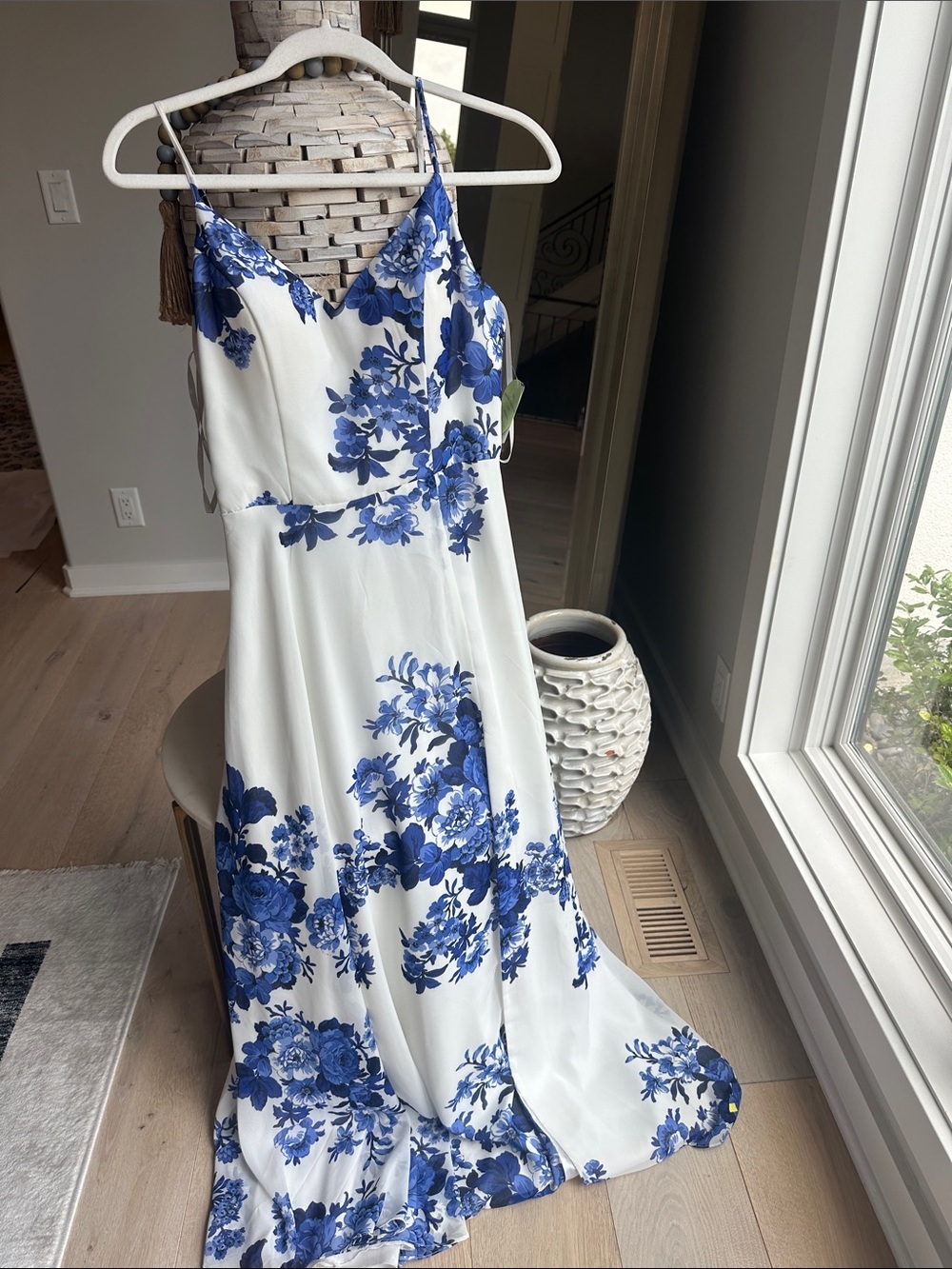 Windsor White Maxi Dress with Blue Floral Print